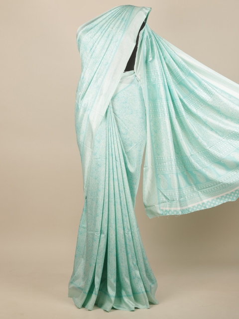 

Pothys Sea Green & Silver-Toned Ethnic Motifs Jute Silk Saree