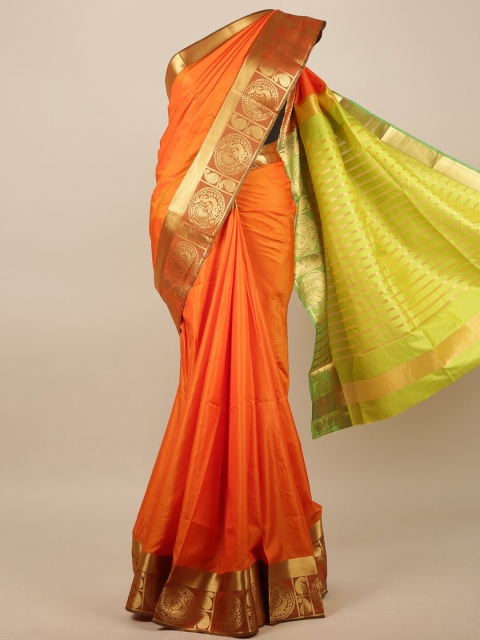 

Pothys Orange & Green Woven Design Zari Jute Silk Saree