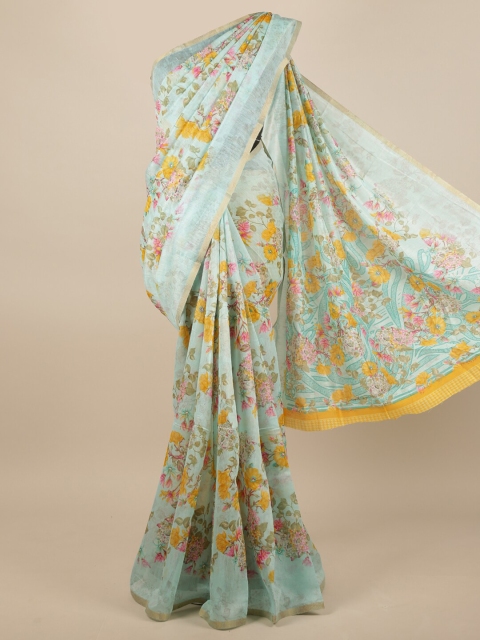 

Pothys Blue & Yellow Floral Zari Saree