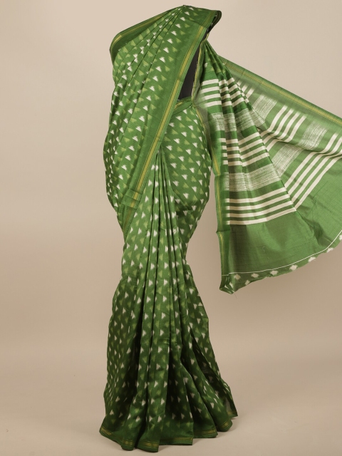 

Pothys Green & White Zari Cotton Blend Saree