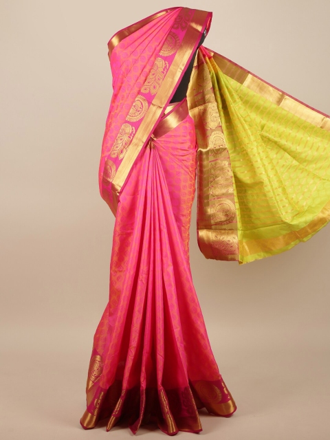 

Pothys Pink & Green Woven Design Zari Jute Silk Saree