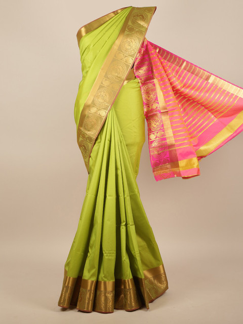 

Pothys Green & Gold-Toned Woven Design Zari Jute Silk Saree