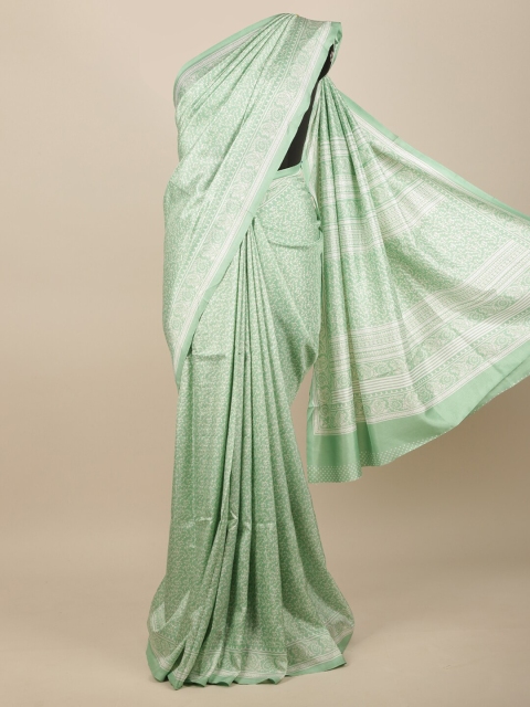 

Pothys Green & White Ethnic Motifs Jute Silk Saree