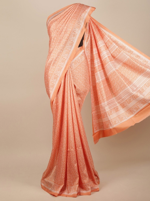 

Pothys Peach-Coloured & White Ethnic Motifs Jute Silk Saree