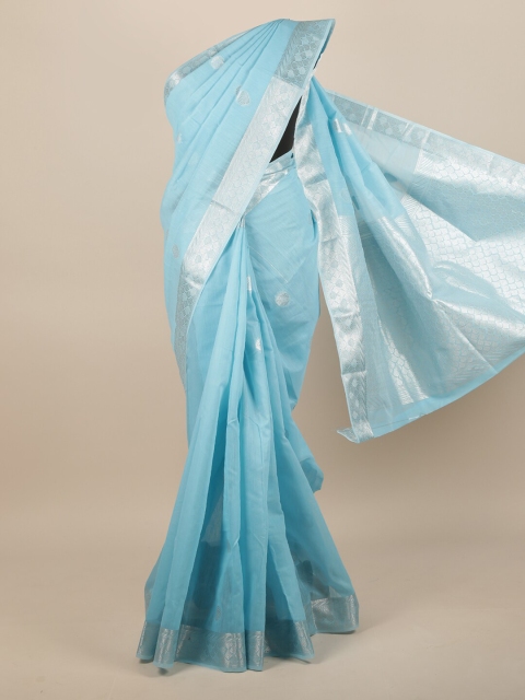 

Pothys Blue & Silver-Toned Woven Design Zari Saree