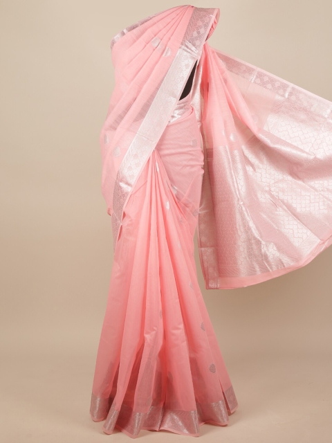 

Pothys Pink & Silver-Toned Woven Design Zari Saree