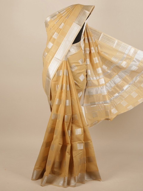 

Pothys Gold-Toned & Silver-Toned Woven Design Zari Saree