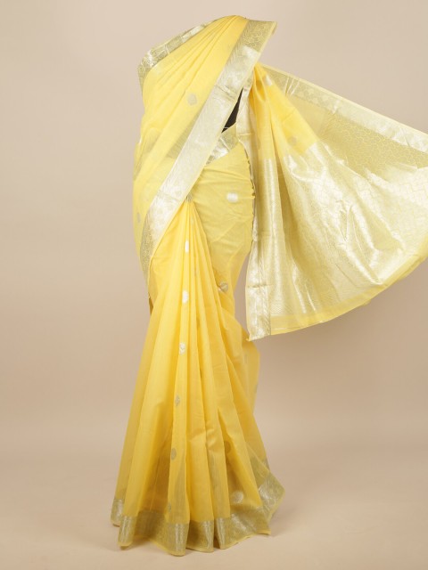 

Pothys Yellow & Silver-Toned Woven Design Zari Saree