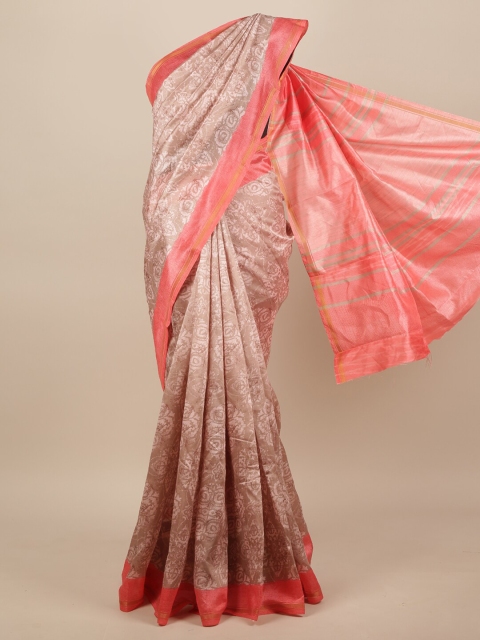 

Pothys Beige & Peach-Coloured Ethnic Motifs Jute Silk Saree