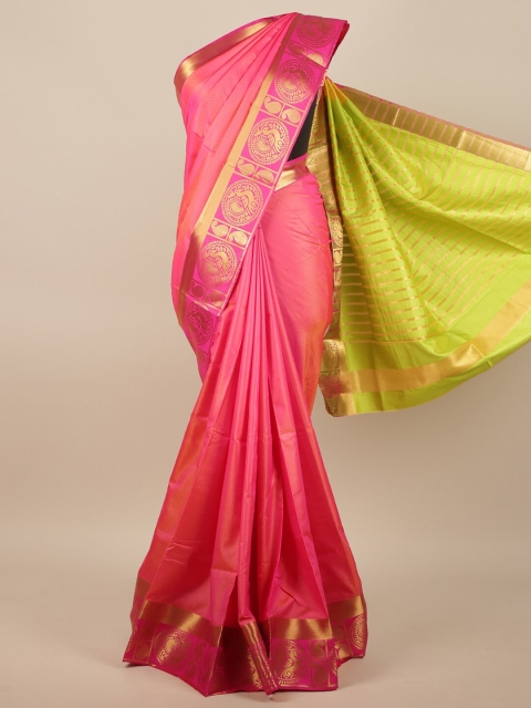 

Pothys Pink & Green Woven Design Zari Jute Silk Saree