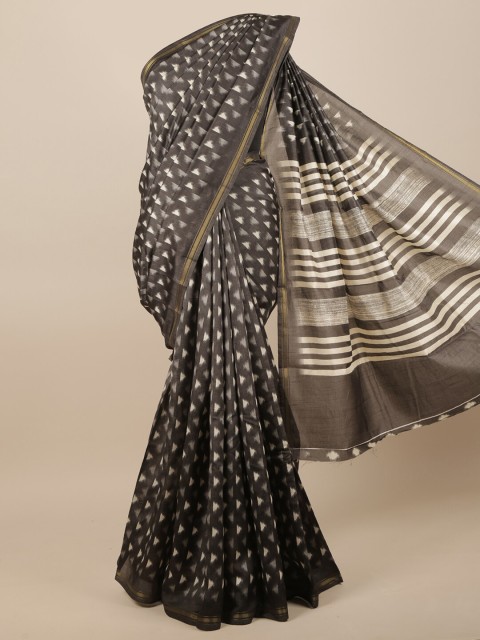 

Pothys Grey & Cream-Coloured Zari Cotton Blend Saree