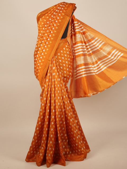 

Pothys Mustard & White Zari Cotton Blend Saree