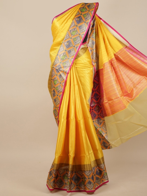 

Pothys Yellow & Pink Jute Silk Saree