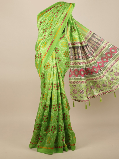 

Pothys Green & Magenta Bandhani Saree