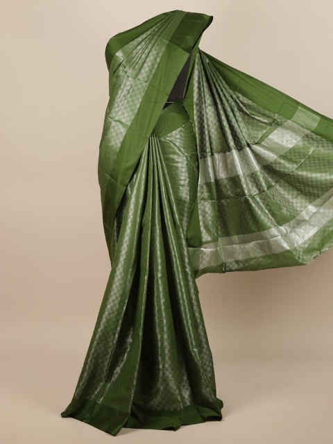 

Pothys Green & Silver-Toned Jute Silk Checked Saree