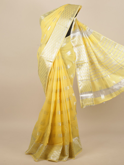 

Pothys Yellow & Silver-Toned Zari Saree