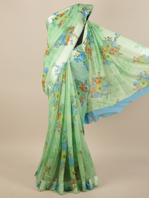 

Pothys Green & Silver-Toned Floral Saree