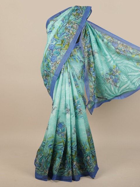 

Pothys Women Green & Blue Cotton Blend Floral Printed Saree