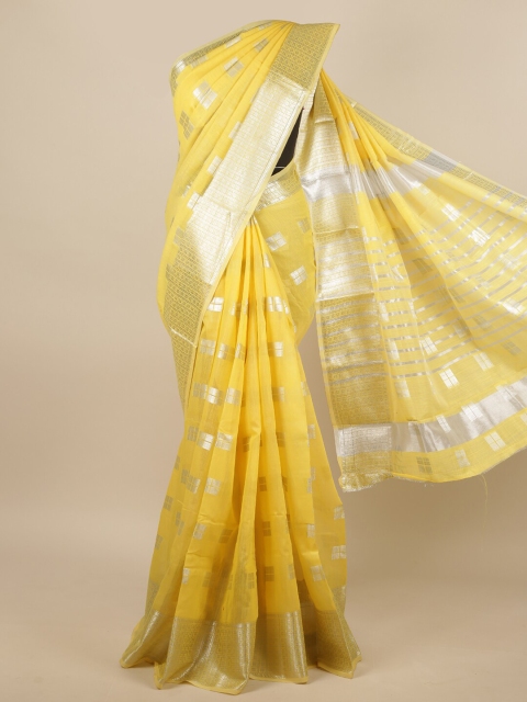 

Pothys Yellow & Silver-Toned Woven Design Saree