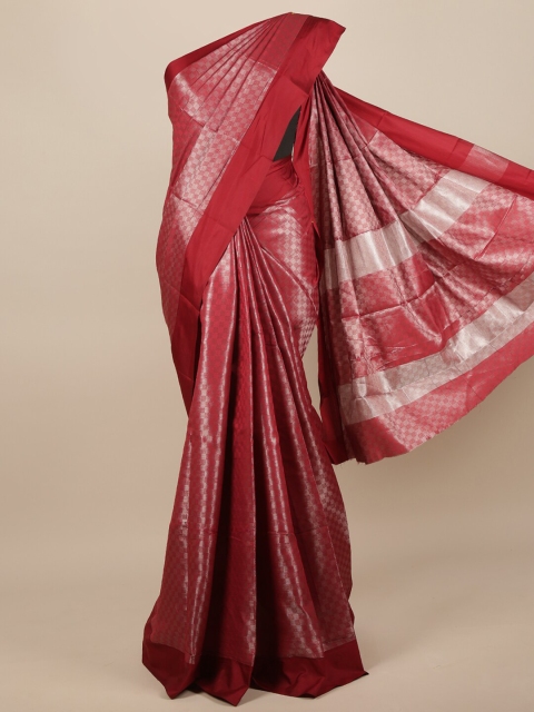

Pothys Maroon & Silver-Coloured Checked Jute Silk Saree