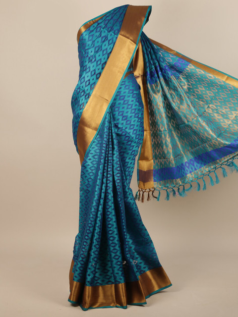 

Pothys Blue & Gold-Toned Zari Jute Silk Saree