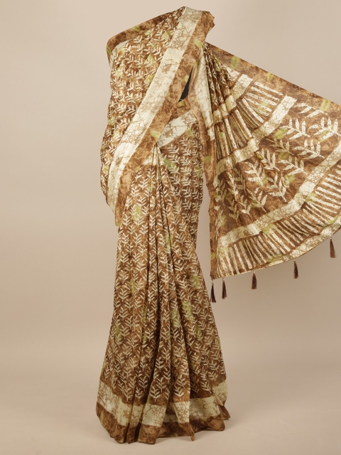 

Pothys Brown & Green Floral Saree