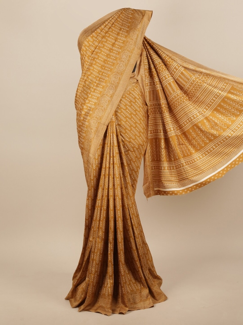 

Pothys Mustard Yellow & White Ethnic Motifs Printed Jute Silk Saree