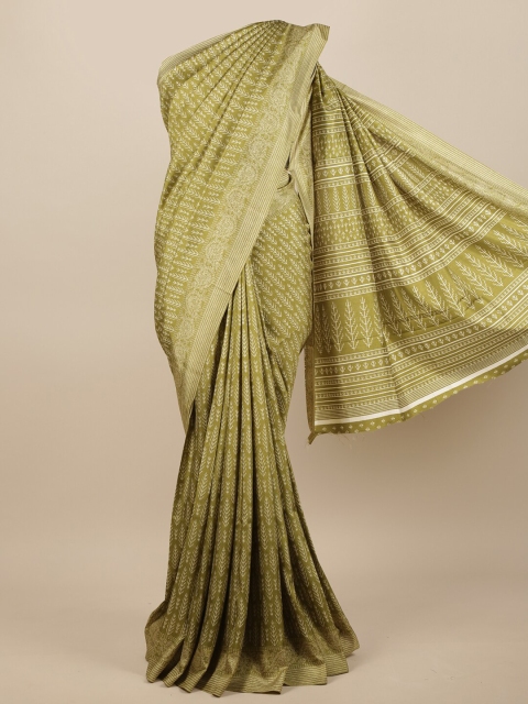 

Pothys Green & Beige Floral Printed Jute Silk Saree