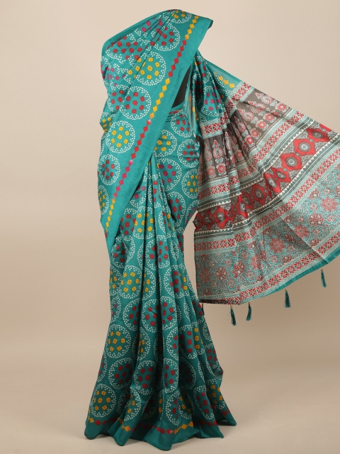 

Pothys Sea Green Cotton Blend Bandhani Printed Saree