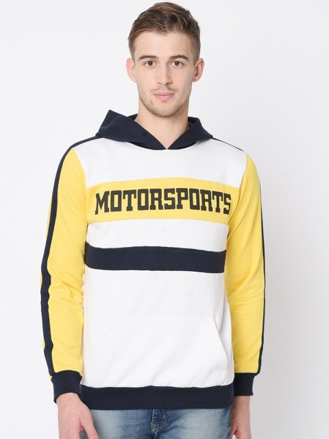 

Rigo Men White Printed Hooded Sweatshirt