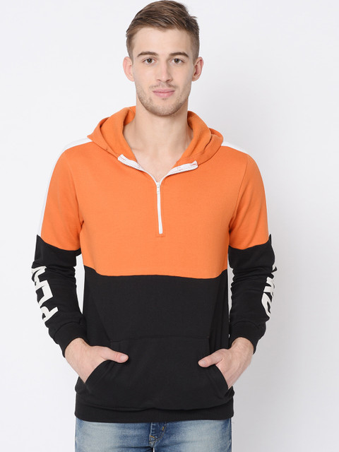 

Rigo Men Orange Colourblocked Hooded Sweatshirt