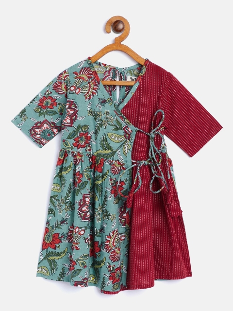 

InWeave Girls Teal & Red Floral Wrap Dress