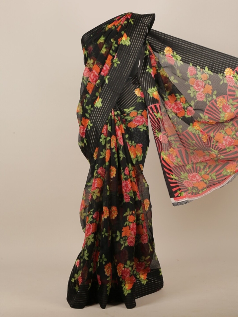 

Pothys Women Black Cotton Blend Floral Printed Saree