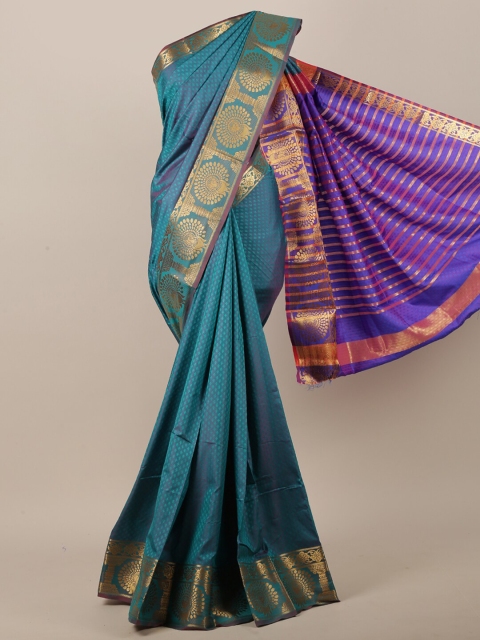 

Pothys Green & Blue Ethnic Motifs Woven Designed Saree