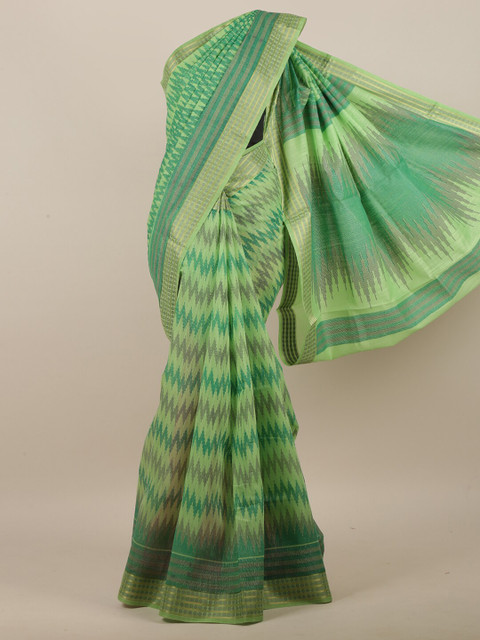 

Pothys Women Green Cotton Blend Geometric Printed Saree
