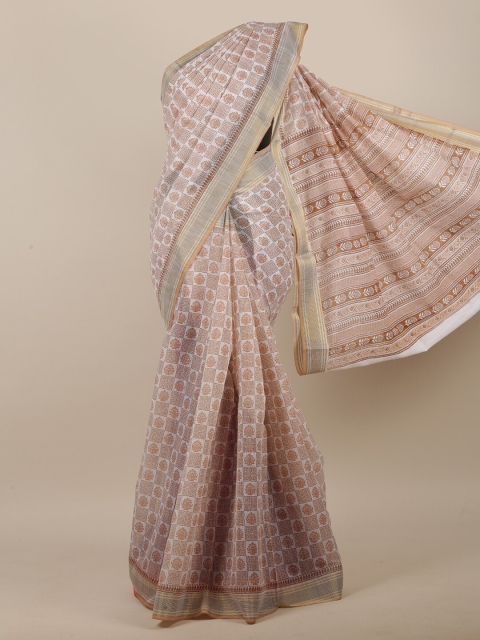 

Pothys Women White & Brown Ethnic Motifs Printed Saree