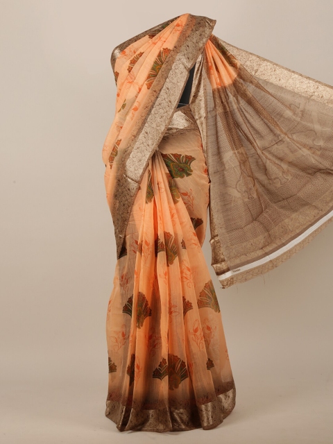 

Pothys Women Peach-Coloured Cotton Blend Ethnic Motifs Printed Saree