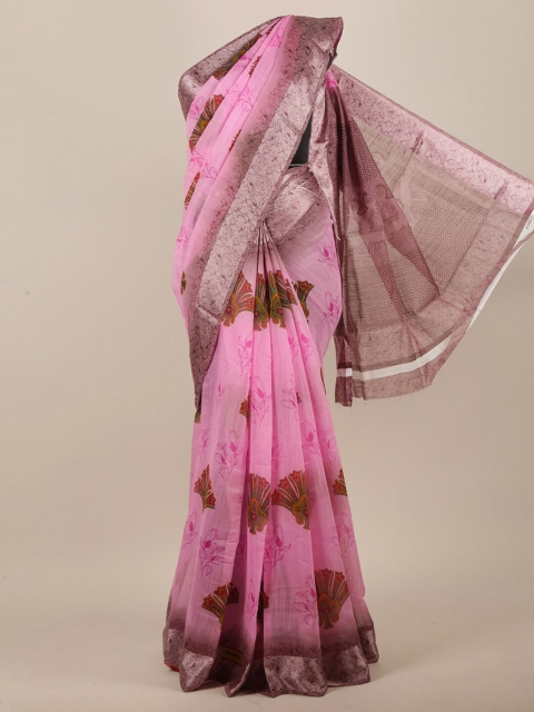 

Pothys Women Pink & Brown Cotton Blend Floral Printed Saree
