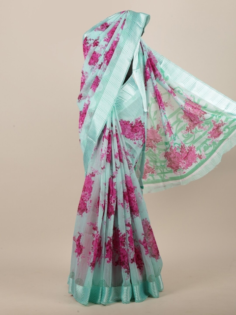

Pothys Women Sea Green & Pink Cotton Blend Floral Printed Saree