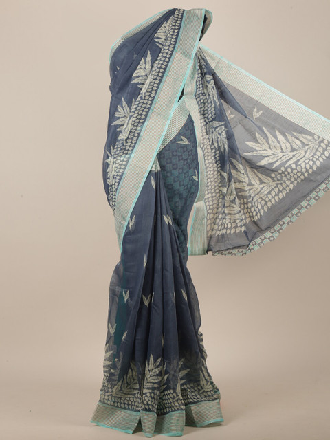

Pothys Women Blue Cotton Blend Batik Printed Saree