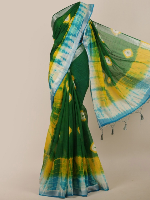 

Pothys Green & Blue Jute Silk Tie-Dye Printed Saree