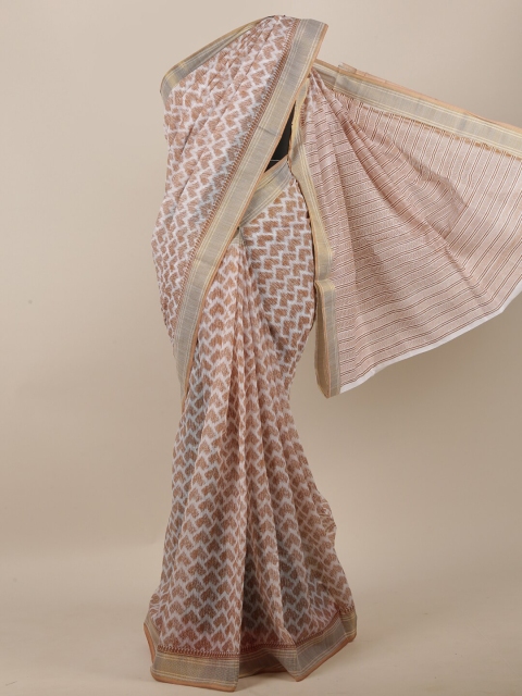 

Pothys Women White & Brown Ethnic Motifs Printed Saree