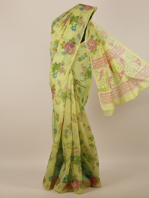 

Pothys Women Green Cotton Blend Floral Printed Saree