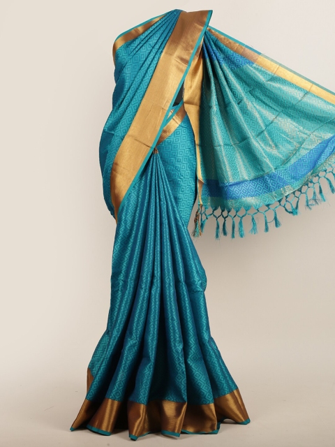 

Pothys Women Teal Green & Gold-Toned Ethnic Motifs Woven Designed Saree