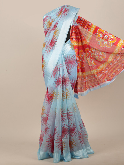 

Pothys Women Blue & Red Cotton Blend Floral Printed Saree