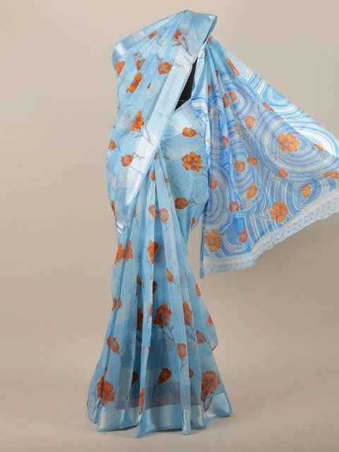 

Pothys Women Blue Cotton Blend Floral Printed Saree