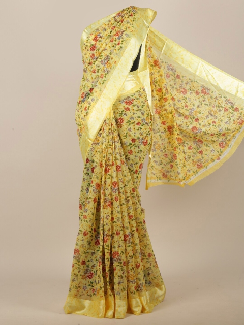 

Pothys Women Yellow Cotton Blend Floral Printed Saree