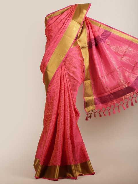 

Pothys Pink & Gold-Toned Geometric Woven Designed Saree