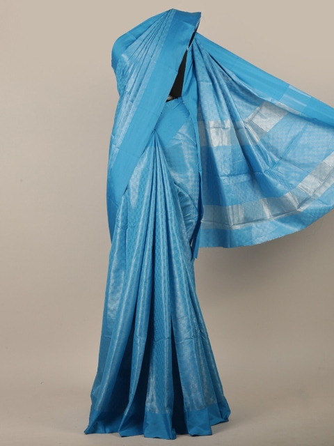 

Pothys Women Blue & Silver-Toned Jute Silk Checked Saree