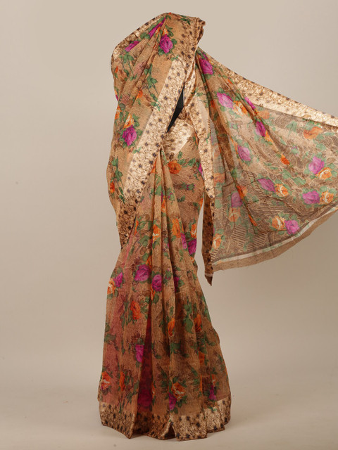 

Pothys Women Brown Cotton Blend Floral Printed Saree
